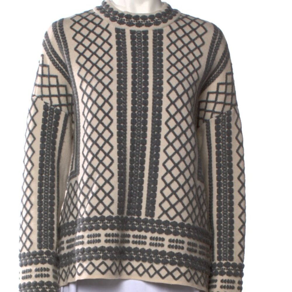 Tory Burch Merino Wool Printed cream and gray sweater Sixe Small